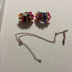 Colorful Beaded Clip Earrings and Chain